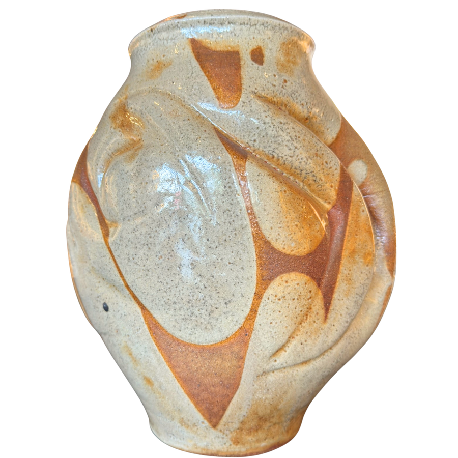 Large Sand and Rust Glaze Stoneware Vase