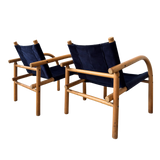 Pair of Blue Velvet '411' Safari Chairs by Ben af Schultén of Artek