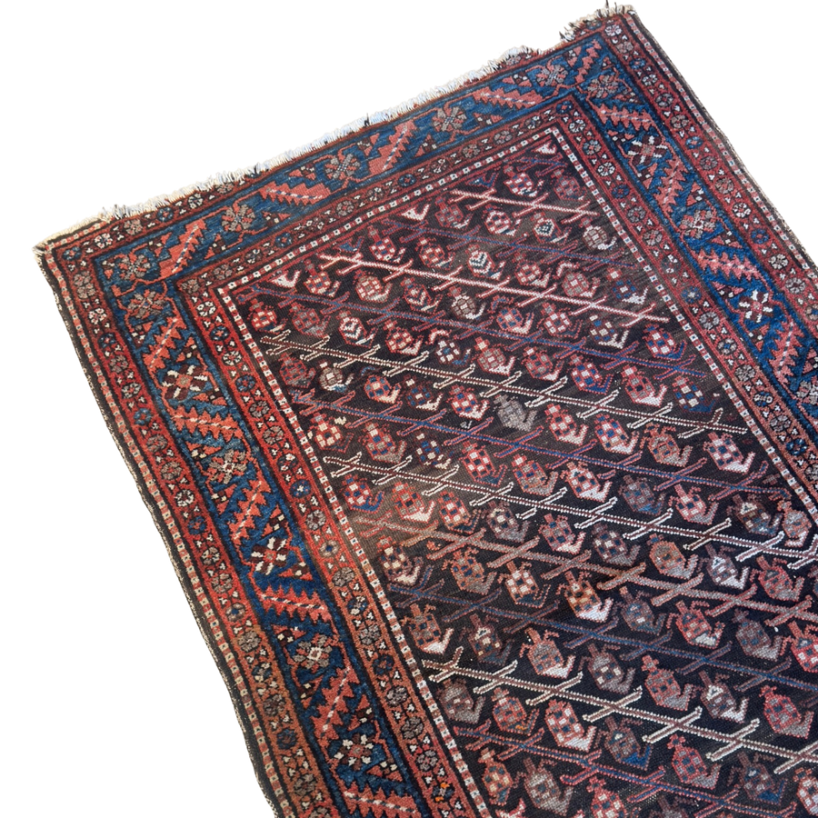 Vintage Rust and Indigo Persian Malayer Rug