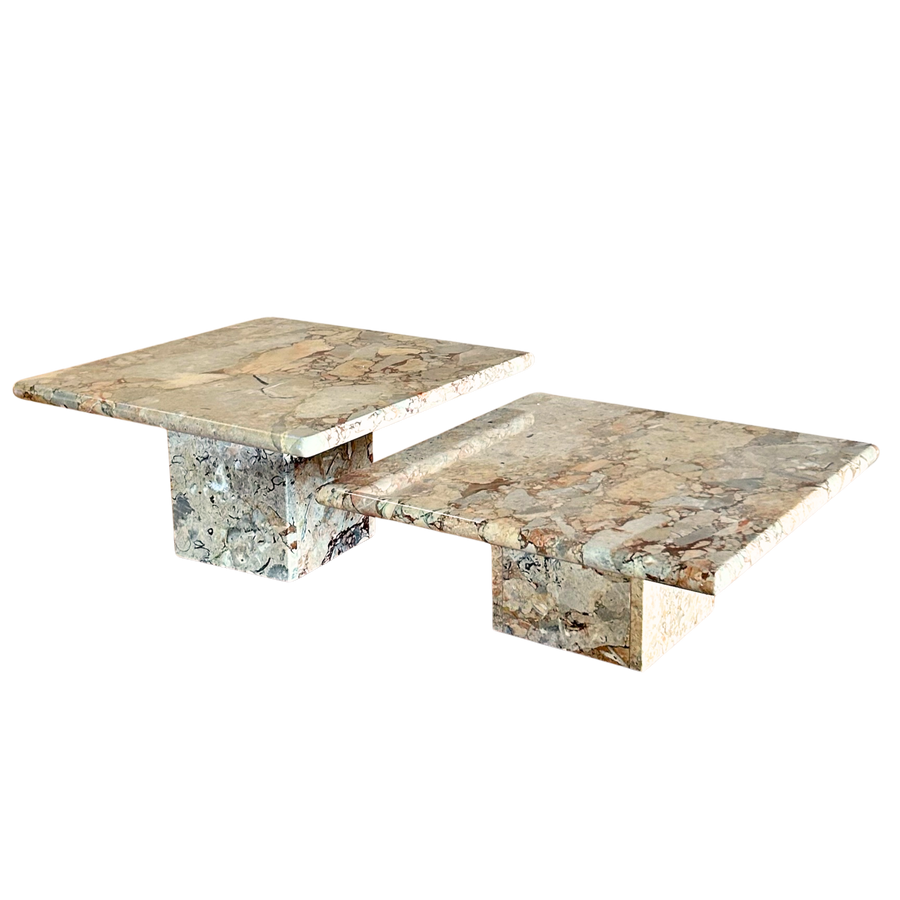 Pair of Italian Breccia Marble Nesting Tables