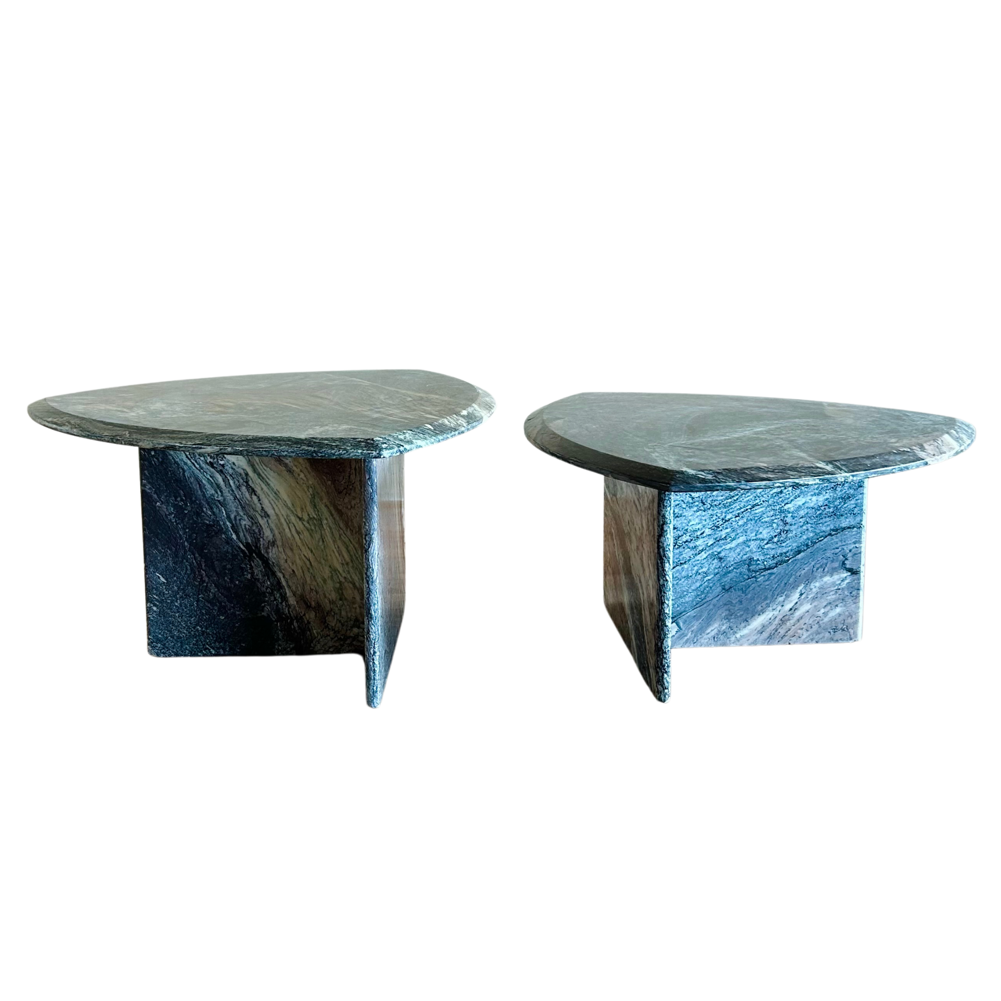 Pair of Vintage Triangular Textured Marble End Tables