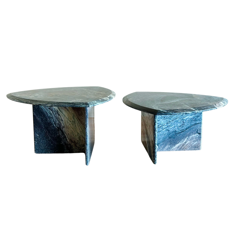 Pair of Vintage Triangular Textured Marble End Tables