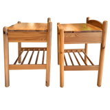 Pair of Slatted Pine Nightstands