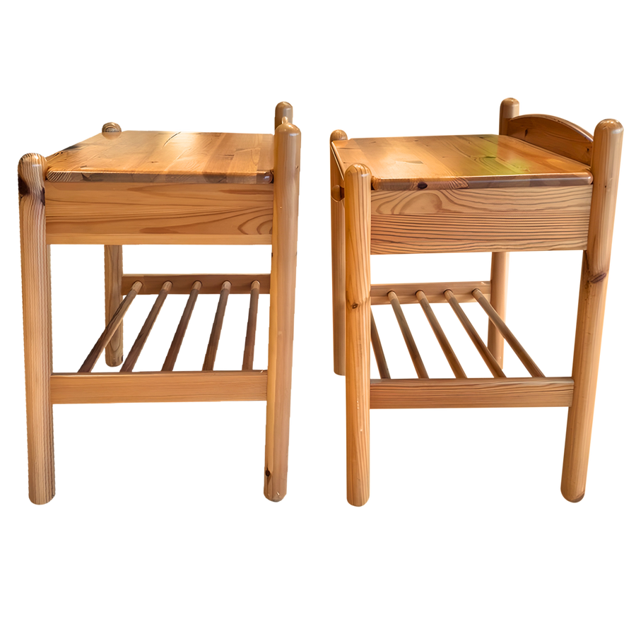 Pair of Slatted Pine Nightstands