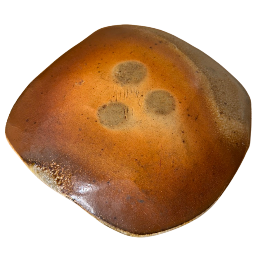 Square Studio Ceramic Dish in Brown and Ochre Glaze