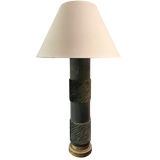 Pair of Textured Ebony Wood Column Lamps