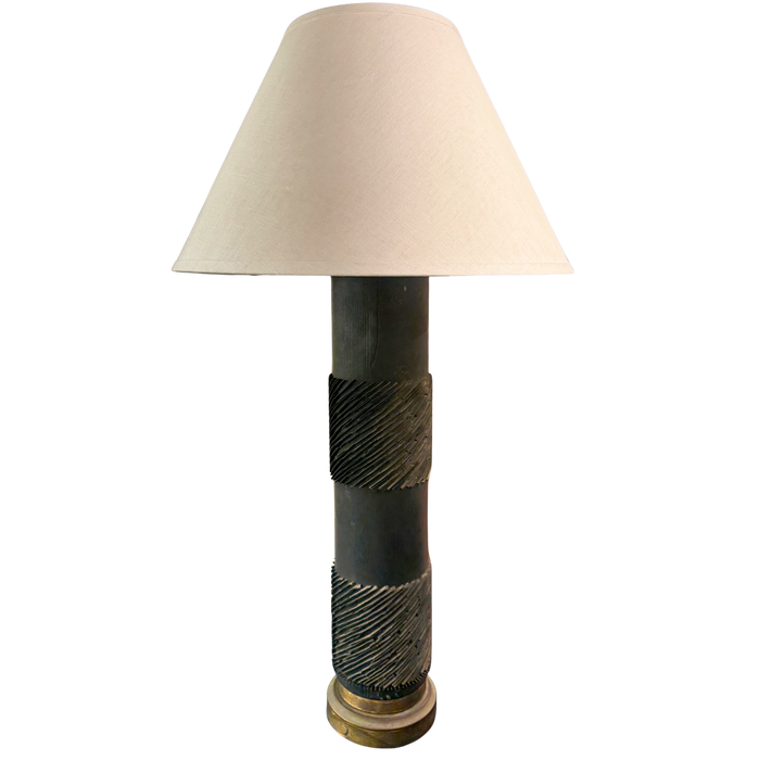 Pair of Textured Ebony Wood Column Lamps