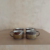 Vintage Geometric Pattern Stoneware Mugs – Set of 4