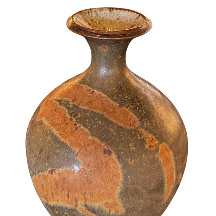 Russet Glazed Studio Ceramic Vase with Flared Neck