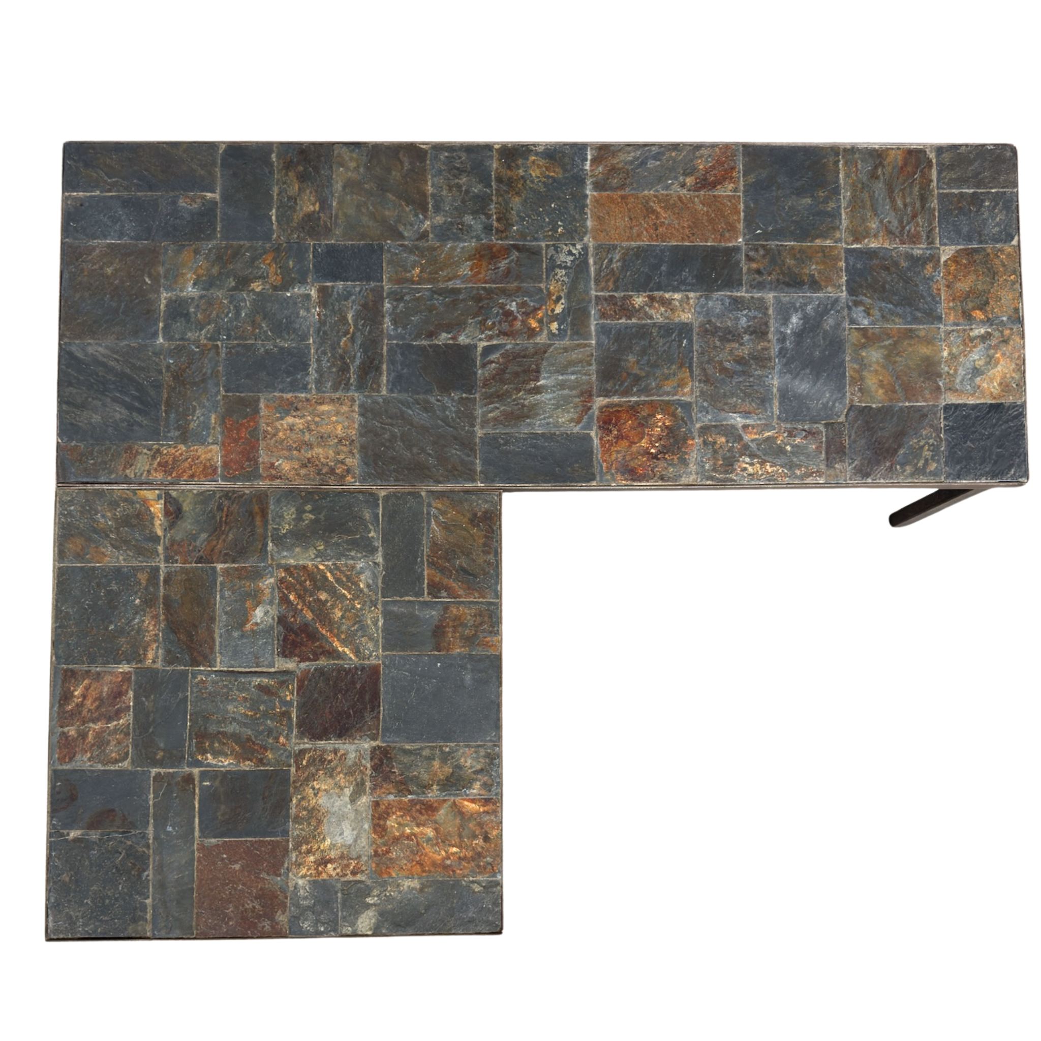 Pair of Modular Slate Tiled Coffee Tables with Iron Base – Pop Up Home
