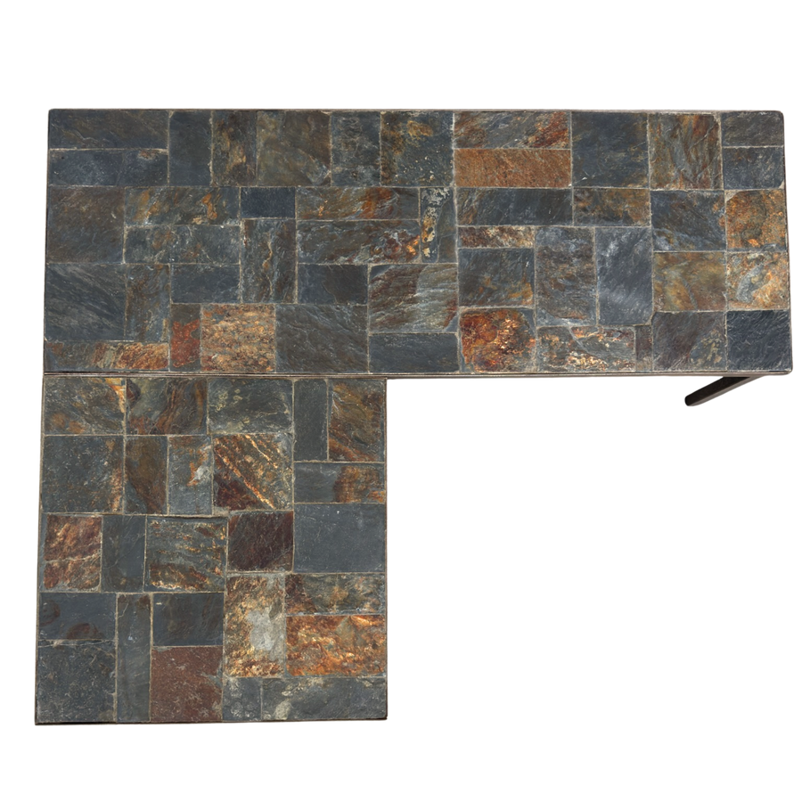 Pair of Modular Slate Tiled Coffee Tables with Iron Base