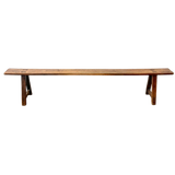 Rustic French Pine Bench with Trestle Base