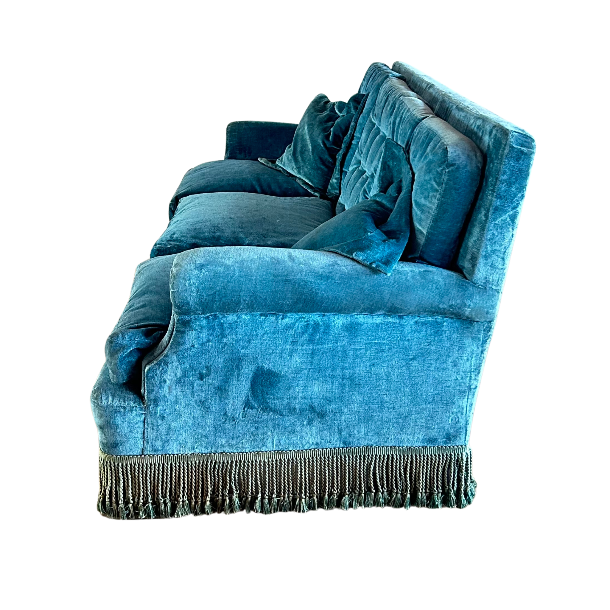 Antique Teal Fringed Sofa