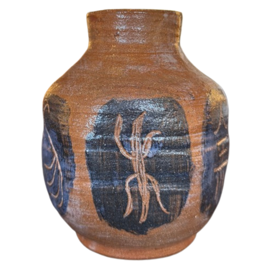 Brown and Indigo Studio Pottery Vase