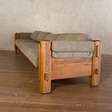 70s Custom Oak Carved 4 Seater Sofa