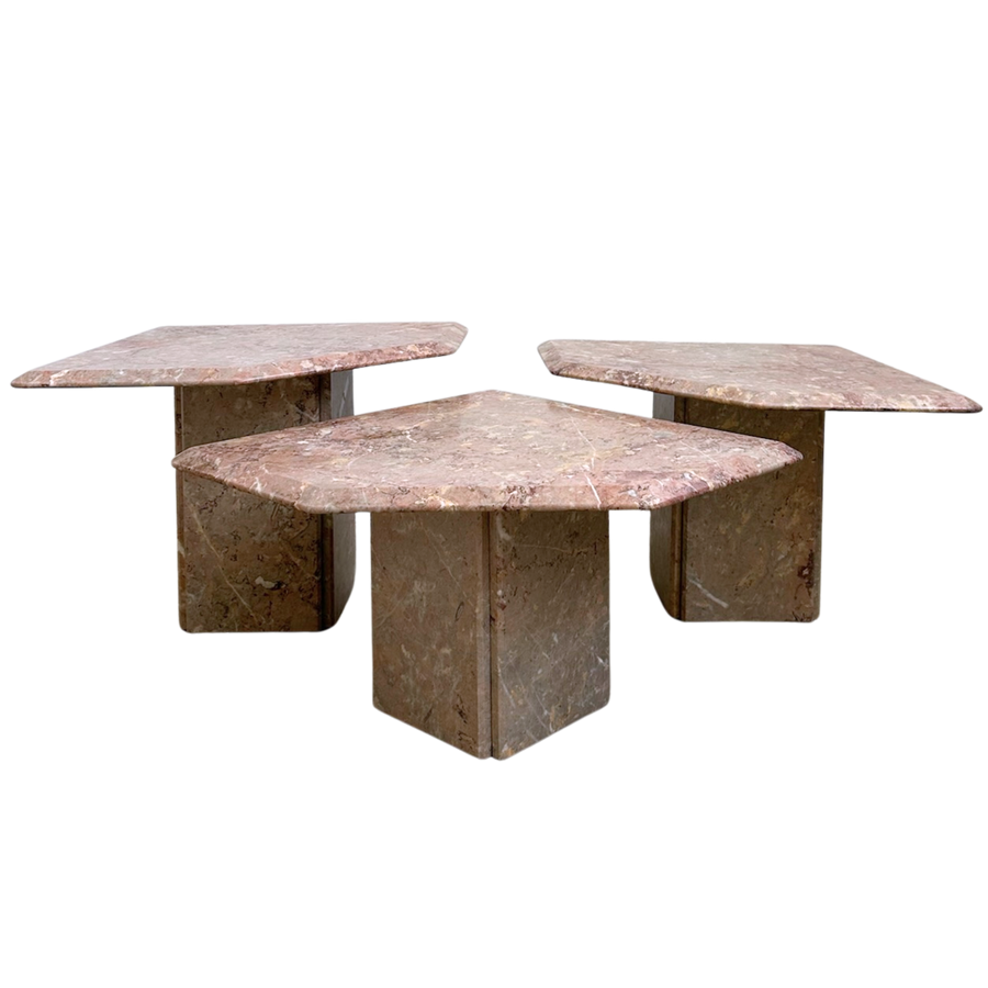 Trio of Dusty Rose French Marble Tables