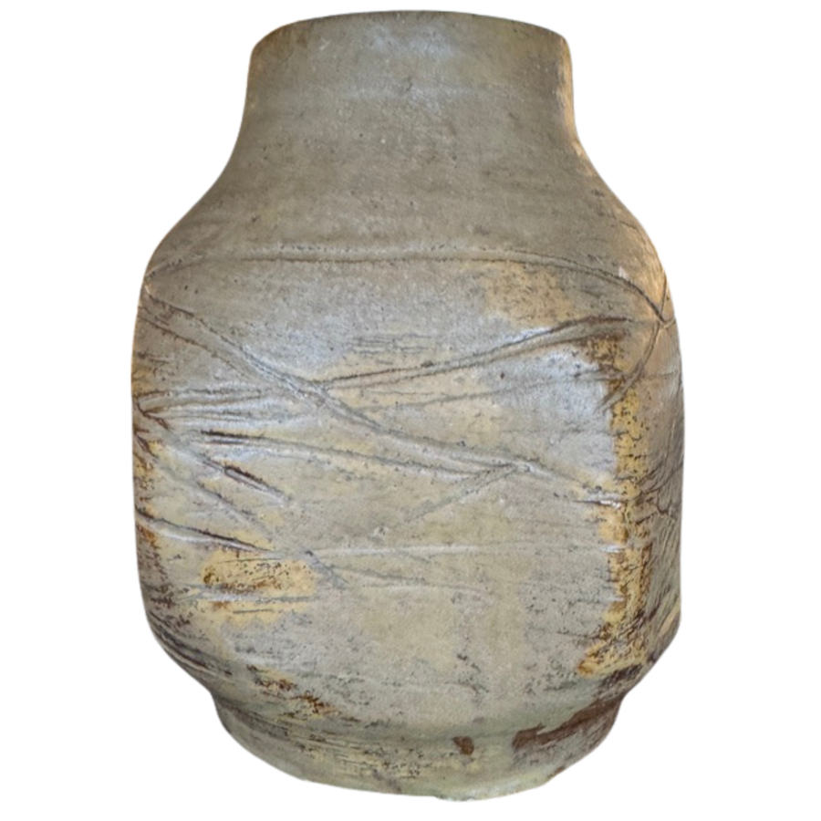 Muted Blue Grey Studio Vessel with Carved Detail
