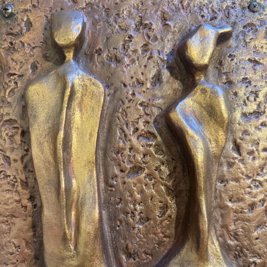Wood Framed Bronze Figurative Relief