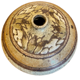 Flattened Studio Vessel with Carved Leaf Motif