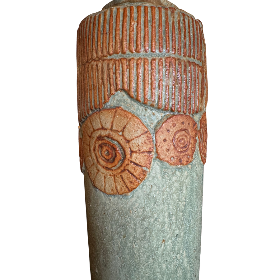 Seafoam and Terra Cotta Relief Studio Vase