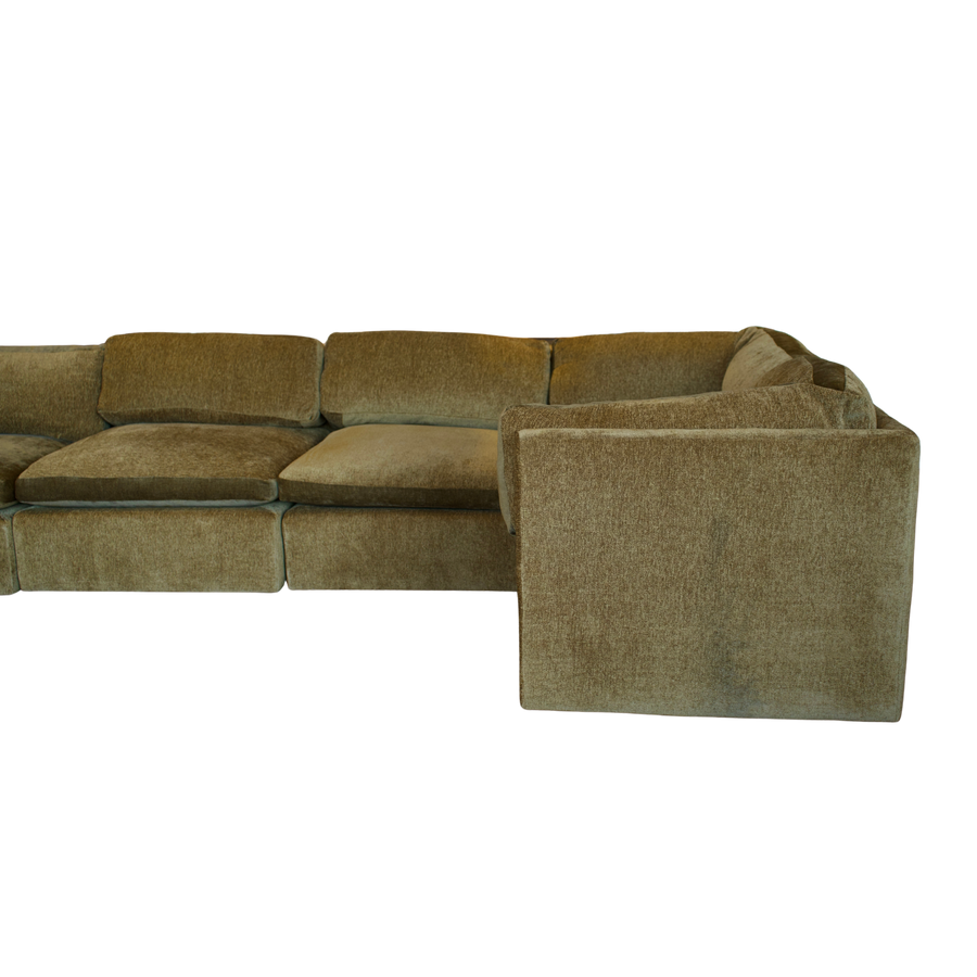 5 Piece Milo Baughman Sectional in Deep Ochre Velvet