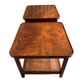 Pair of Walnut and Cane Tiered Side Tables by Jack Cartwright, 1960s