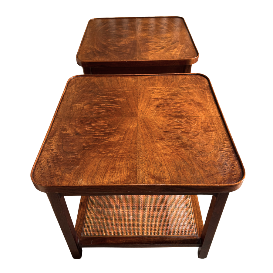 Pair of Walnut and Cane Tiered Side Tables by Jack Cartwright, 1960s