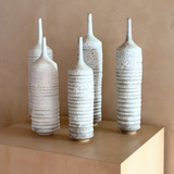Tall Ribbed Cream Studio Pottery Vessels