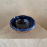 Carved Studio Pottery Bowl with Cobalt Interior