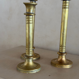 Trio of Large Ringed Brass Candlesticks