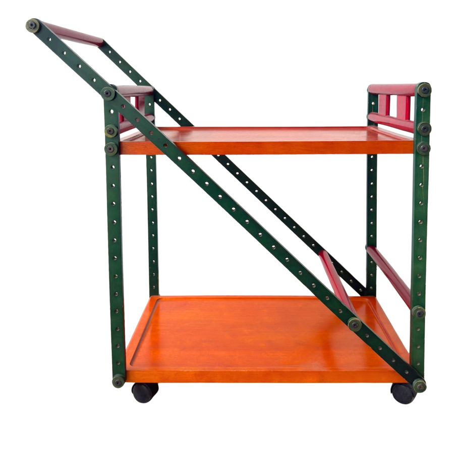 Italian Postmodern Bar Cart in Paprika and Racing Green