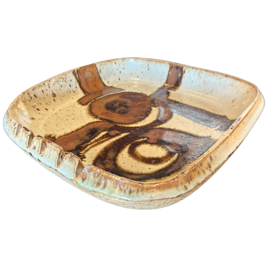 Square Stoneware Tray with Abstract Glaze