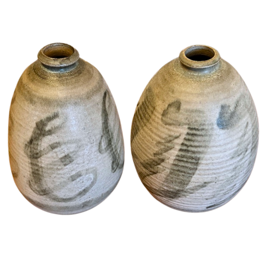 Stoneware Vase with Brushed Glaze Detail