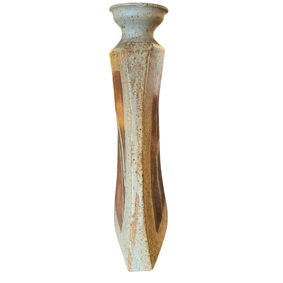 Large Square Stoneware Vase with Abstract Leaf Motif