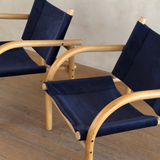 Pair of Blue Velvet '411' Safari Chairs by Ben af Schultén of Artek
