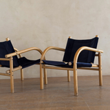 Pair of Blue Velvet '411' Safari Chairs by Ben af Schultén of Artek