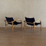 Pair of Blue Velvet '411' Safari Chairs by Ben af Schultén of Artek