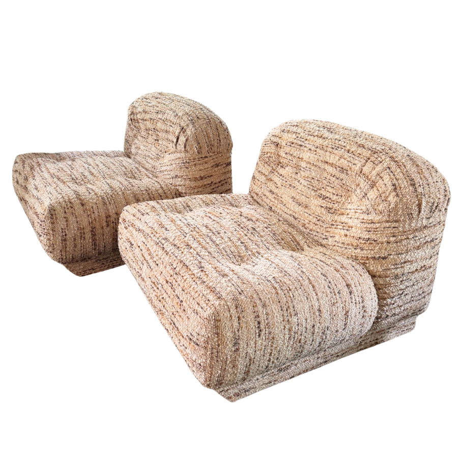 Pair of Textured Tufted Lounge Chairs, 1970s