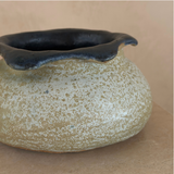 Rustic Studio Pottery Vessel With Scalloped Trim