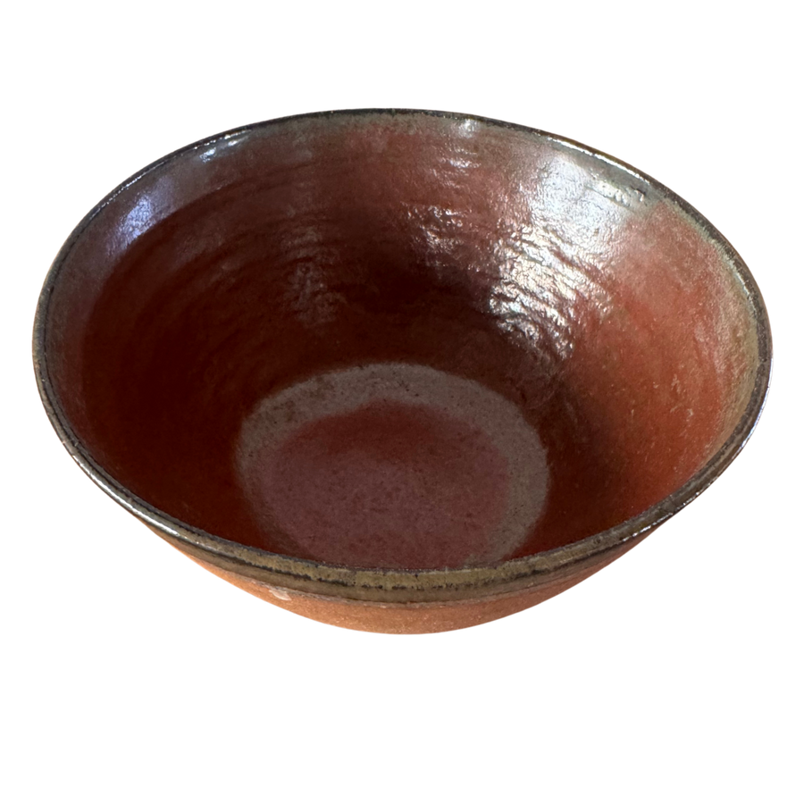 Studio Pottery Bowl in Terracotta and Green Glaze