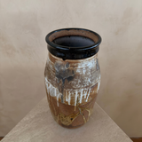 Studio Pottery Vase with Black Rim and Drip Glaze