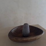 Large Hand-Carved Wood Mortar & Stone Pestle