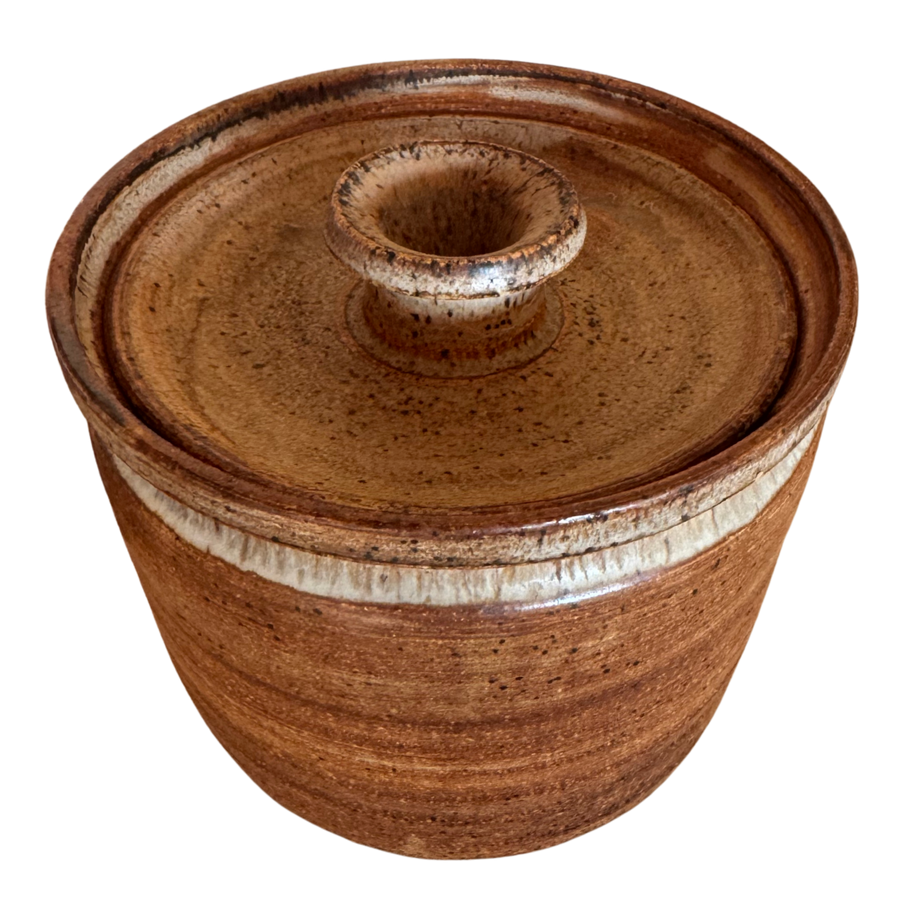 Lidded Terracotta Brown Stonware Jar