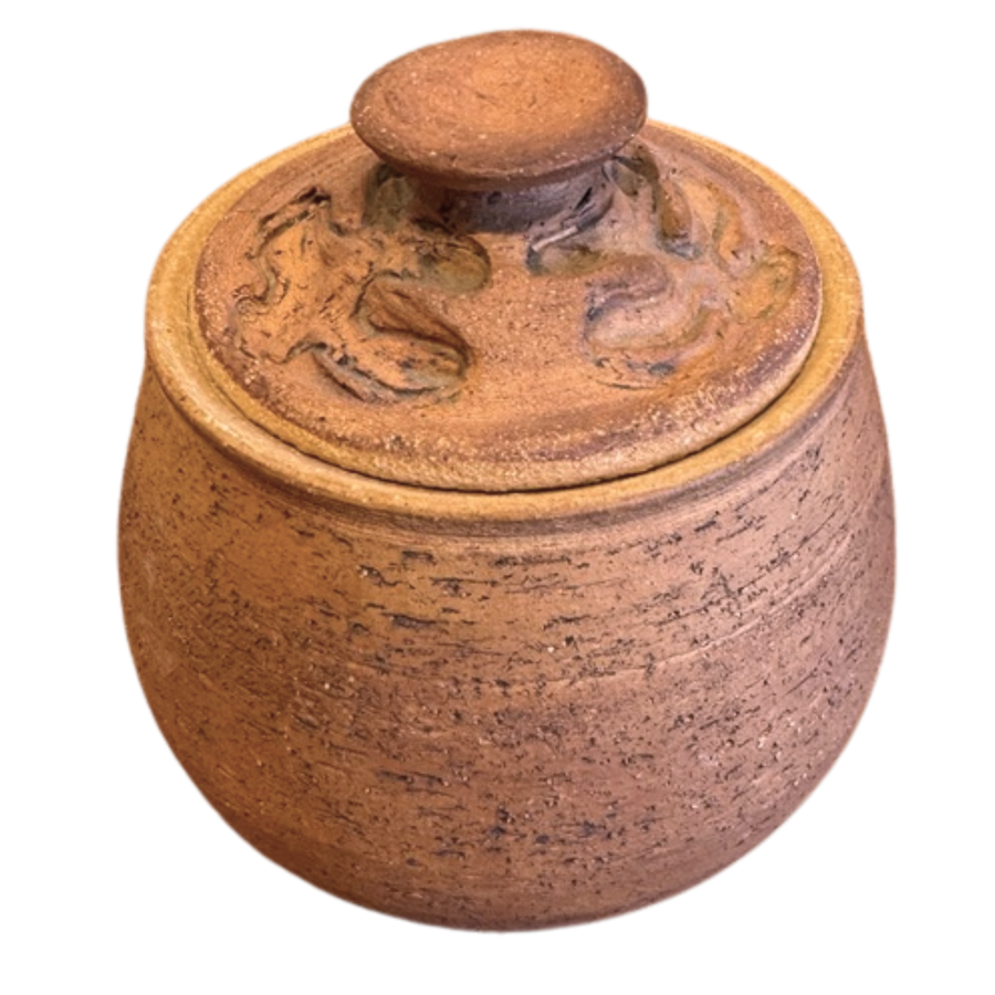 Small Lidded Studio Jar in Textured Red Clay