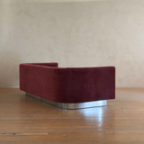 Oxblood Velvet and Chrome Plinth Sofa