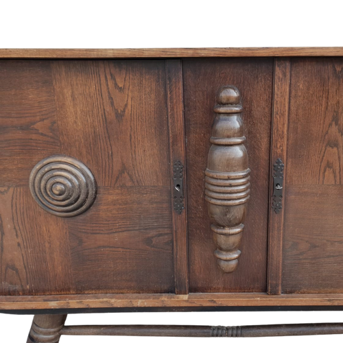Hand Carved Oak Sideboard by Charles Dudouyt, 1940s