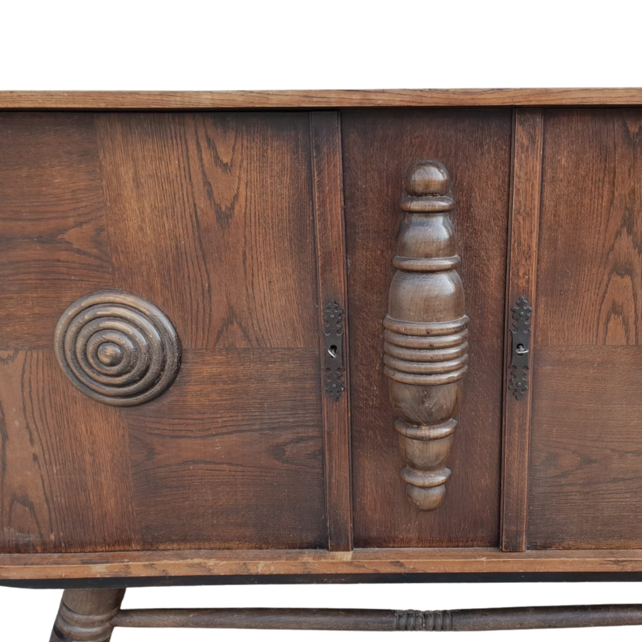 Hand Carved Oak Sideboard by Charles Dudouyt, 1940s