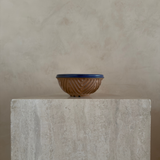 Carved Studio Pottery Bowl with Cobalt Interior