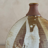 Large Sculptural Stoneware Vessel in Umber and Cream