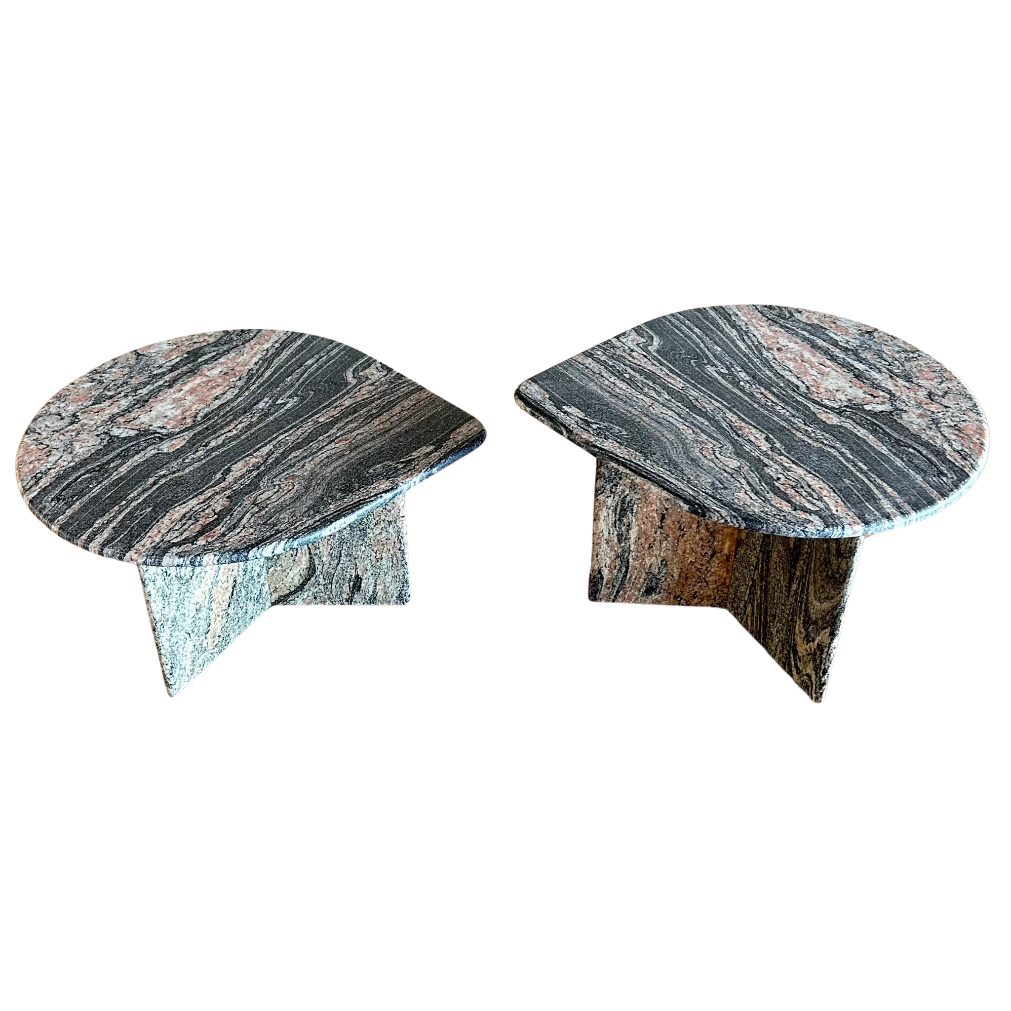 Vintage Pair of Pink and Charcoal Stone Coffee Tables